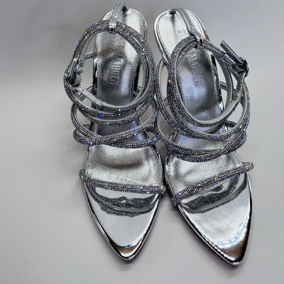 Steve Madden Struts Heels Size 8M Clear Rhinestone Stiletto Silver Sandals - Picture 10 of 16